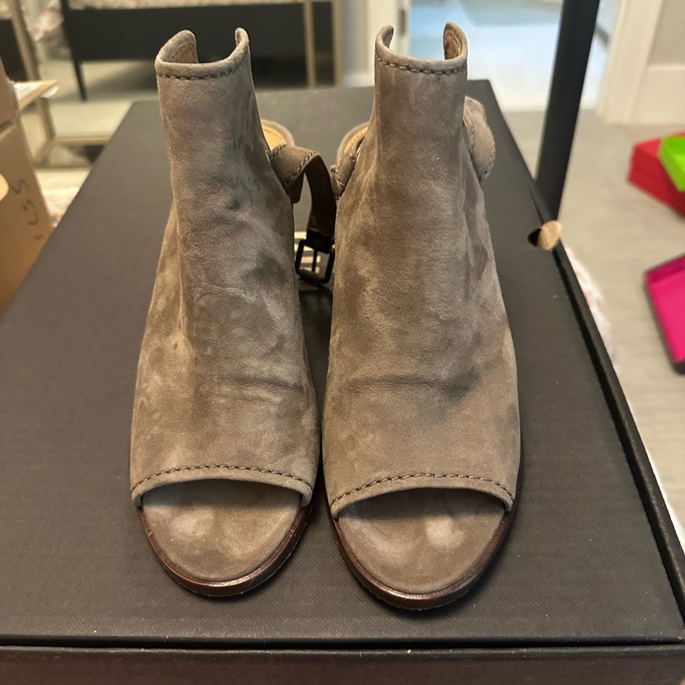 Frye Taupe Suede Peep-Toe Booties